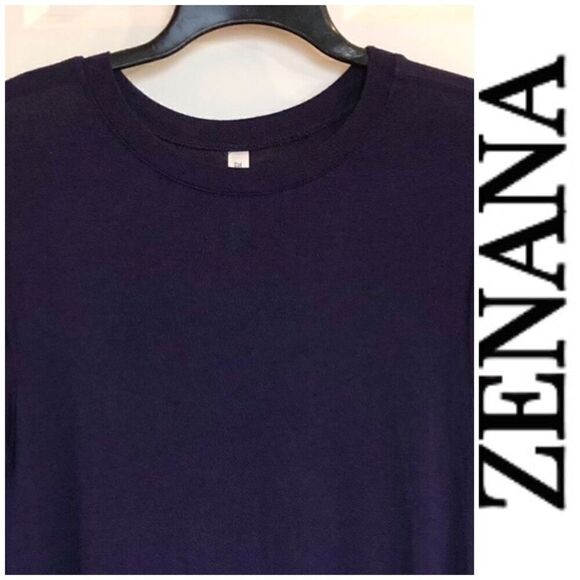 ZENANA - NWOT - L Sz Small - Short-Sleeve Tunic-Length Top w/Peplum in Navy Blue - Picture 2 of 12